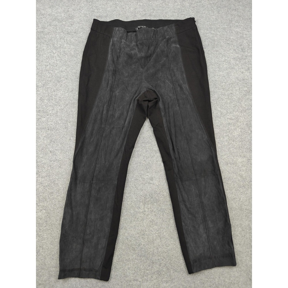 Lafayette 148 New York Pants Womens 14 Black Leather Front Knit Slim Gramercy